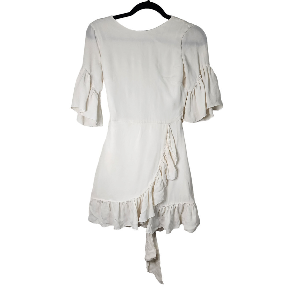 LPA  White Ruffle Silk Mini Dress Low Open Back Tie Bow Size XS